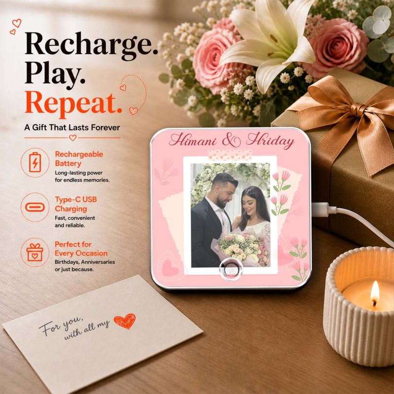 Long Distance Relationship Gift Personalised Musical Fridge Magnet with Custom Photo, Rechargeable Battery, Type-C USB Charging Memory Photo Fridge Magnet
